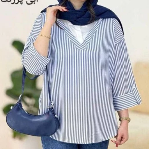 شومیز زنانه راه راه کوتاه جلو بسته